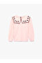 Floral Embroidered Cotton Balloon Sleeve Long Sleeve Baby Collar T-Shirt - 5