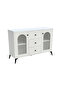 Modern White Console Buffet Table with Arched Glass Doors and Black Accents - 4