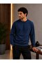 Mavi Renk Basic Bisiklet Yaka Relaxed Regular Erkek Sweatshirt - 2