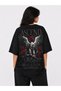 Ascend Women's Black 100% Cotton Oversize Printed T-Shirt