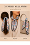 Women's Tile Patterned 50X50 cm Satin Scarf, Navy Blue Edged Silky Textured Square Neck Hair and Bag Accessory - 2