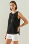 Women's Pleated Black Blouse with Metal Pendant Accessories and Thick Straps - 2