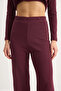 Women's V-Neck Button Accessory Detailed Thessaloniki Plum Top and Bottom Set - 7