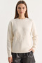 Women's Soft Textured Floral Pattern Embroidered Knitwear Cream Sweater - 5