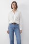 Women's Casual Striped White Shirt with Gathered Detail on the Front