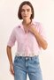 Women's Lace Detailed Striped Crop Pink Shirt - 4