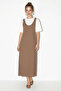 Women's basic a-line maxi dress with straps - beige - plus size