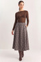Women's Plaid Patterned A-Line Long Navy Blue Ecru Skirt with Pocket Detail - 5
