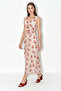 Women's V-Neck Floral Patterned Lined Chiffon Midi Dress De Red - 3