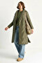 Women's Belted Shawl Collar Quilted Khaki Coat - 4