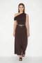 Women's High Waist Belted Pleated Detailed Wide Leg Bitter Brown Skirt Trousers - 3