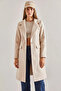 Women's Single Button Belted Lined Cashmere Beige Coat