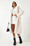 Women's Long Fur-Lined Ecru Coat - 2