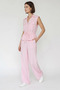 Women's Zippered Double Pocket Adjustable Vest with Elastic Waist Pink Set - 3