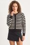 Women's Striped Hair Knit Basic Knitwear Black and White Cardigan - 4