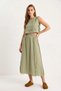 Women's Elastic Waist Skirt with Side Tie Detail, Crop Muslin Green Top and Bottom Set - 2