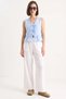 Women's Elastic Waist, Detailed Cuffs, Palazzo Style, Cotton White Trousers