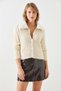 Women's Hair Braided Collar Fur Knitwear Cream Cardigan - 7