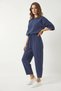 Women's Boat Neck Half Sleeve Blouse Elastic Waist Baggy Indigo Trousers Bottom Top Set - 8