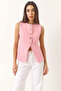 Women's Regular Bisilet Collar Gold Button Detailed Lined Woven Candy Pink Vest