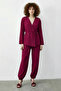 Women's Tie-Up Double-Breasted Jacket with Elastic Cuffs and Comfortable Trousers in Fuchsia - Top and Bottom Set - 4