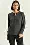 Women's Buttoned Anthracite Sweater - 3