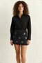 Women's Padded Cross-Collar Detailed Asymmetrical Wide Cuff Poplin Black Shirt - 7