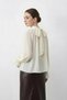 Women's Stand Collar Cape Cut Princess Sleeve Chiffon Cream Blouse - 5