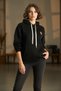 Women's Embroidered Kangaroo Pocket Hooded Loose Black Sweatshirt - 6