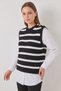 Women's Shirt Sleeve Detailed Knitwear Sweater Black White - 4