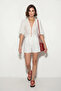 Women's Embroidered Watermelon Sleeve Tie-Up Lined White Shorts Set - 3