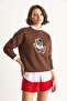 Women's Embroidered Crew Neck Casual Brown Sweatshirt - 2