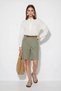Women's High Waist Pleated Detailed Belted Bermuda Green Shorts - 3