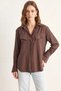 Women's Padded Cross-Collar Detailed Asymmetrical Wide Cuff Modal Bitter Brown Shirt - 8