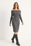 Women's Ribbed Madonna Collar Knitwear Gray Melange Dress - 3