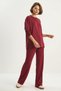 Women's Crew Neck Long Sleeve Top Ribbed Elastic Waist Loose Burgundy Pants Set - 6