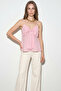 Women's V-Neck Bow Detailed Thin Strap Backless Gipe Pink Blouse - 2