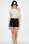 Women's Asymmetrical Waist-Fitted Viscose Bat Sleeve Ecru Black Blouse - 7