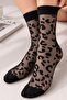 Women's Black Leopard Patterned Thin Transparent Wide Band Socks - 2