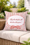 Red Striped Bow Framed Text Printed Decorative Throw Pillow Cover 43X43 cm