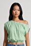 Women's Gathered Boat Neck Mint Asymmetrical Stylish Blouse