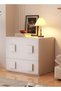 Multipurpose Use Modern Retro Style Minimalist Design Durable Solid Wood Bedside Table with Two Drawers Decorative Nightstand Storage Cabinet for Living Room Bedroom 48x37x50 cm - 3