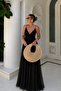Thin Straps Lace Detail V-Neck Chiffon Maxi Evening Dress 2065 - 3