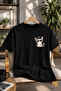 Black Cat Printed T-Shirt Women Men 100% Cotton Basic T-Shirt with Cute Cat Design with Sunglasses - 2
