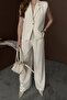 Beige linen button detailed vest and pants set - 2