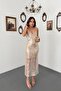 Ecru Sequined Strappy Maxi Dress
