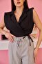 Black Upright Shoulder Blouse - 2