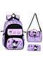 Lilac-Black Leather Printed School Princes Kuromi Elementary School Backpack, Thermal Lunch Bag and Pencil Case Bag - 2