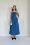 Blue Strapless Maxi Denim Dress - 4