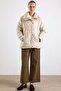 Large Size Short Quilted Coat with Fur Collar Bej 6904 - 2